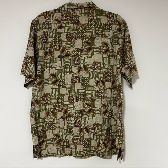 Island Republic Silk Olive Floral Hawaiian Short Sleeve Button Down Shirt XL - Picture 5 of 5
